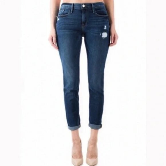 FRAME DENIM ‘Le Garçon’ Boyfriend West End Distressed Cropped Blue Jeans Size 26 - Picture 2 of 7